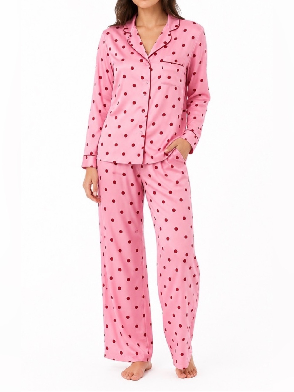 Kate Spade Pink and Red Polka Dot Pajama Set Size Small